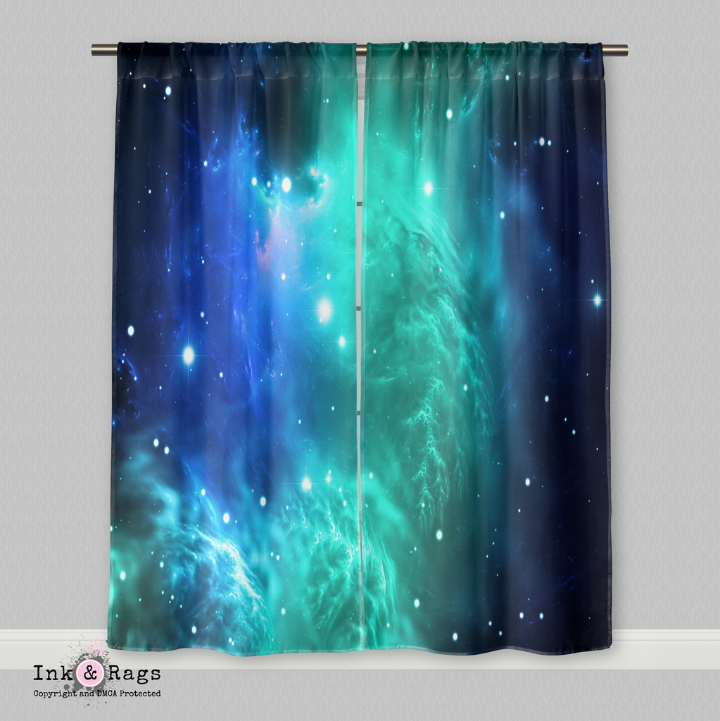 Teal and Blue Galaxy Nebula Curtains