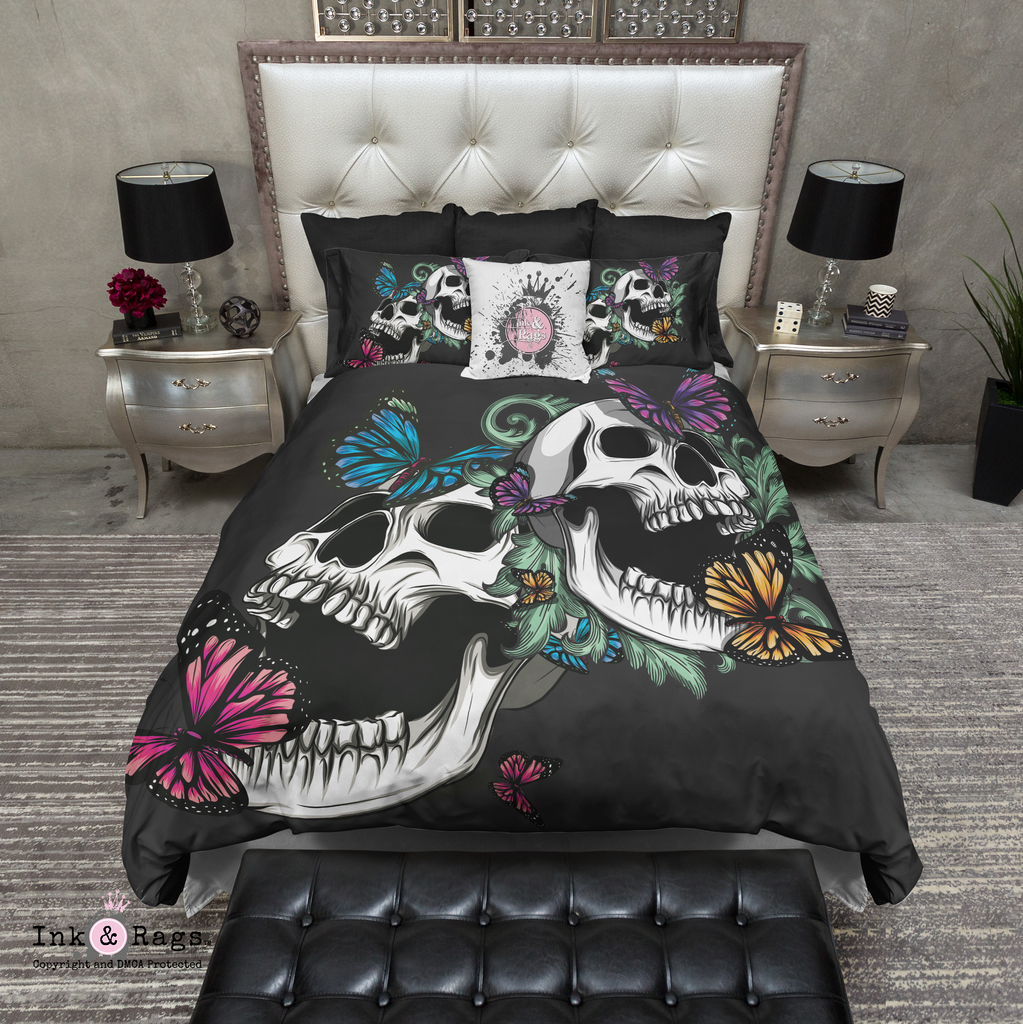 Colorful Butterfly and Skull Scroll Bedding Collection