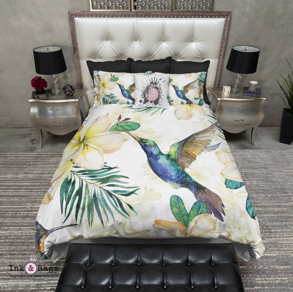 Watercolor Plumeria and Hummingbird Bedding Collection