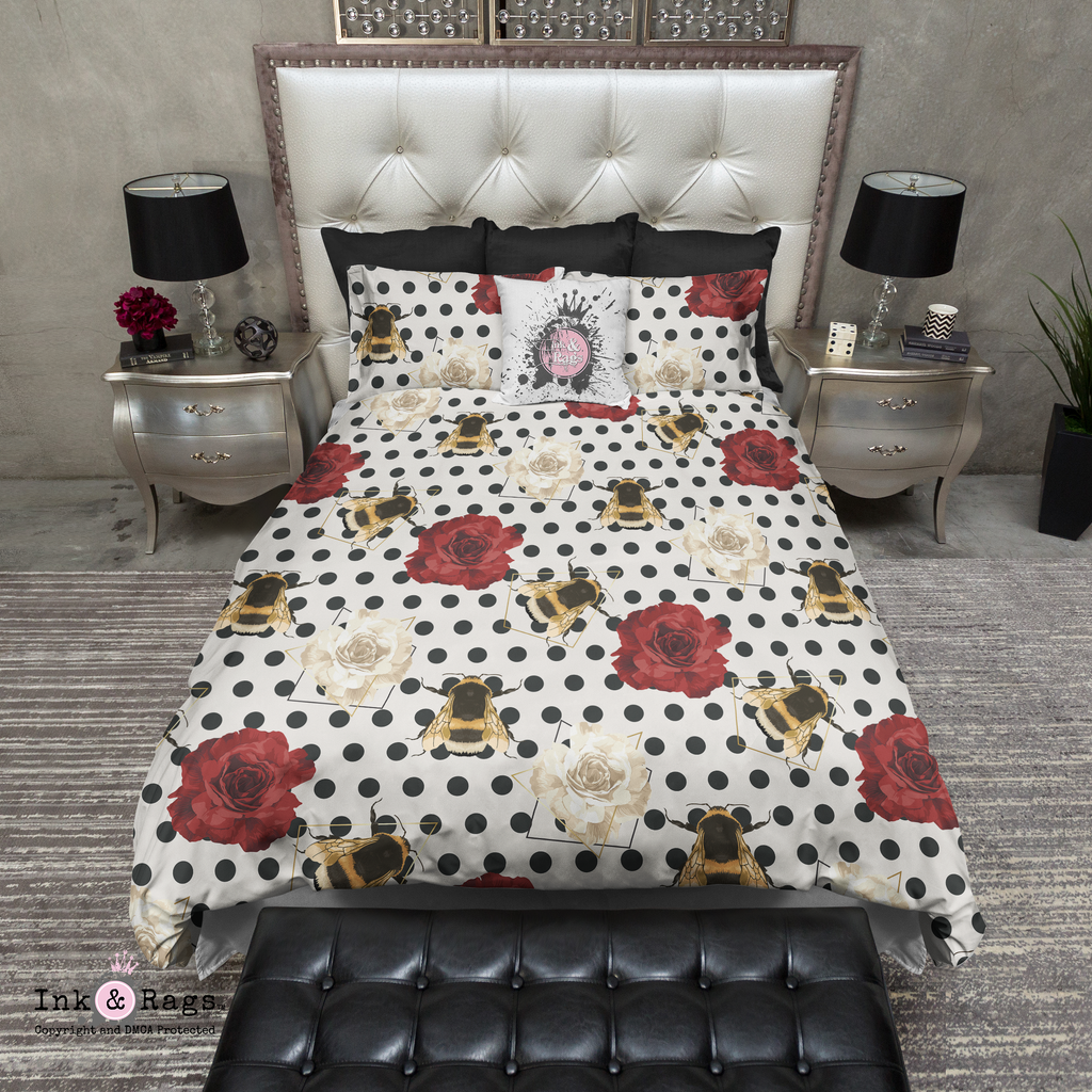 Rose and Bee Polka Dot Bedding Collection