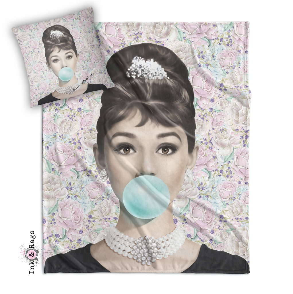 Pastel Rose Audrey Hepburn Decorative Throw and Pillow Cover Set