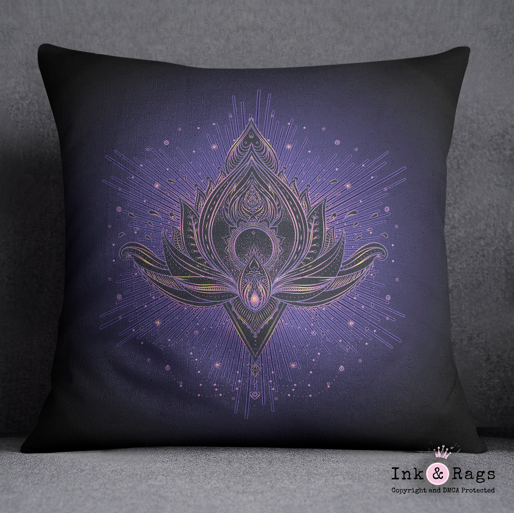 Purple Blue Tattoo Style Lotus Throw Pillow