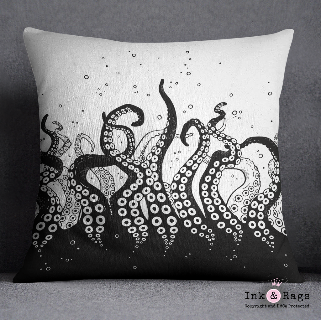 Black Bottom Octopus Tentacle Throw Pillow