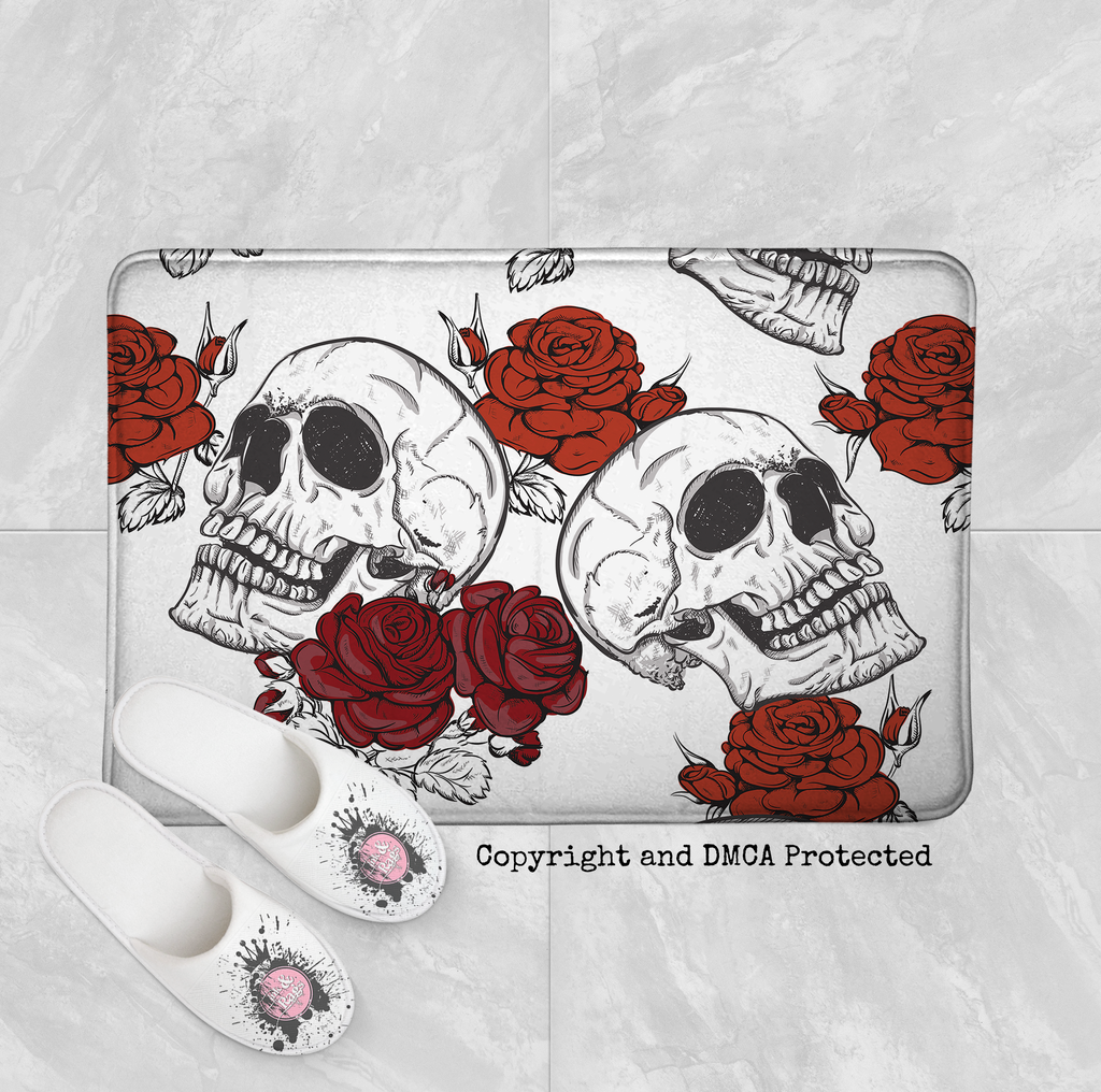 Shades of Red Rose Skull Shower Curtains and Optional Bath Mats
