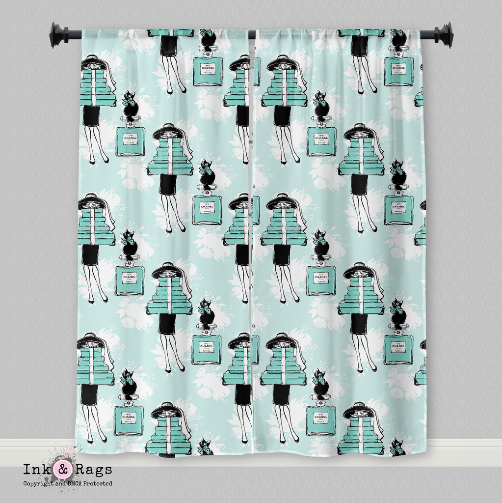 IN STOCK SAMPLE Shopping with Audrey Breakfast at Tiffany Fashion - 50 x 84 Lined Curtains, Set of 2