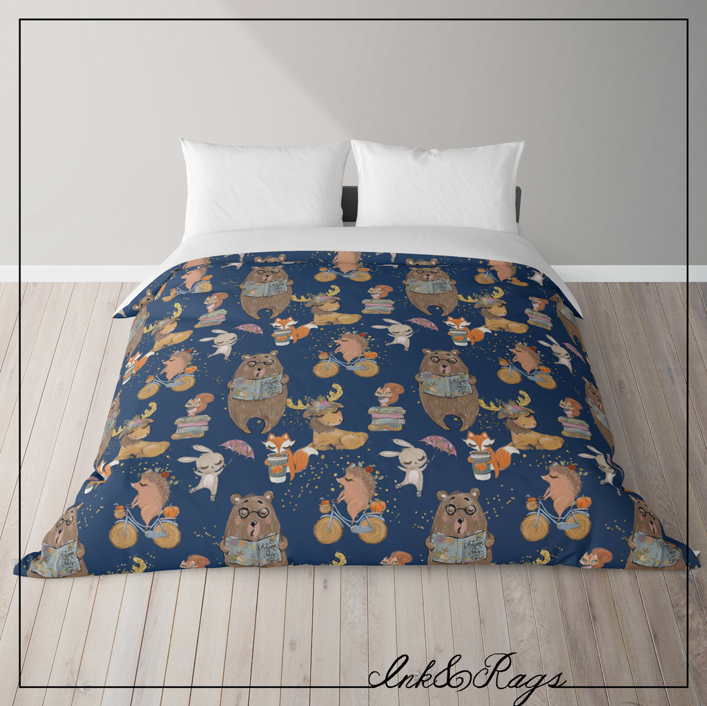 IN STOCK SAMPLE Fall Woodland Tales Pumpkin Spice - Full/Queen Duvet Cover