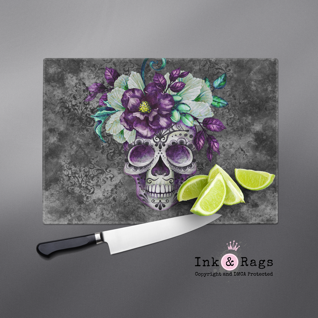Slate Webbed Sugar Skull and Flower Cutting Boards