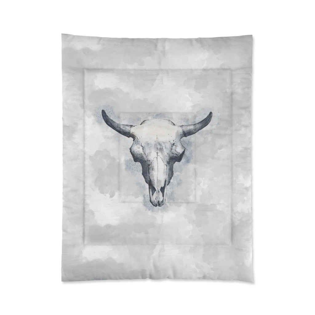 IN STOCK SAMPLE Blue Grey Bull Skull - Twin Comforter