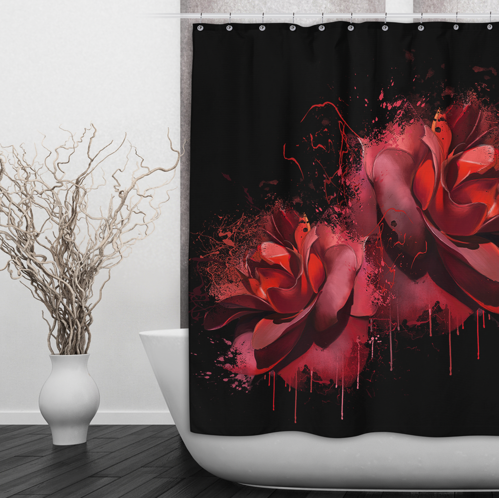 Bleeding Red Rose Shower Curtains and Optional Bath Mats