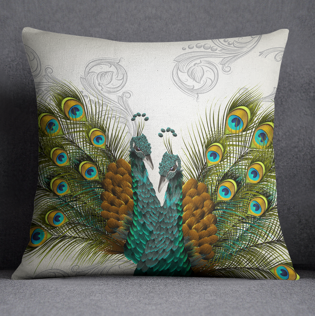 Twin Peacocks Off White Decorative Throw and Pillow Cover Set