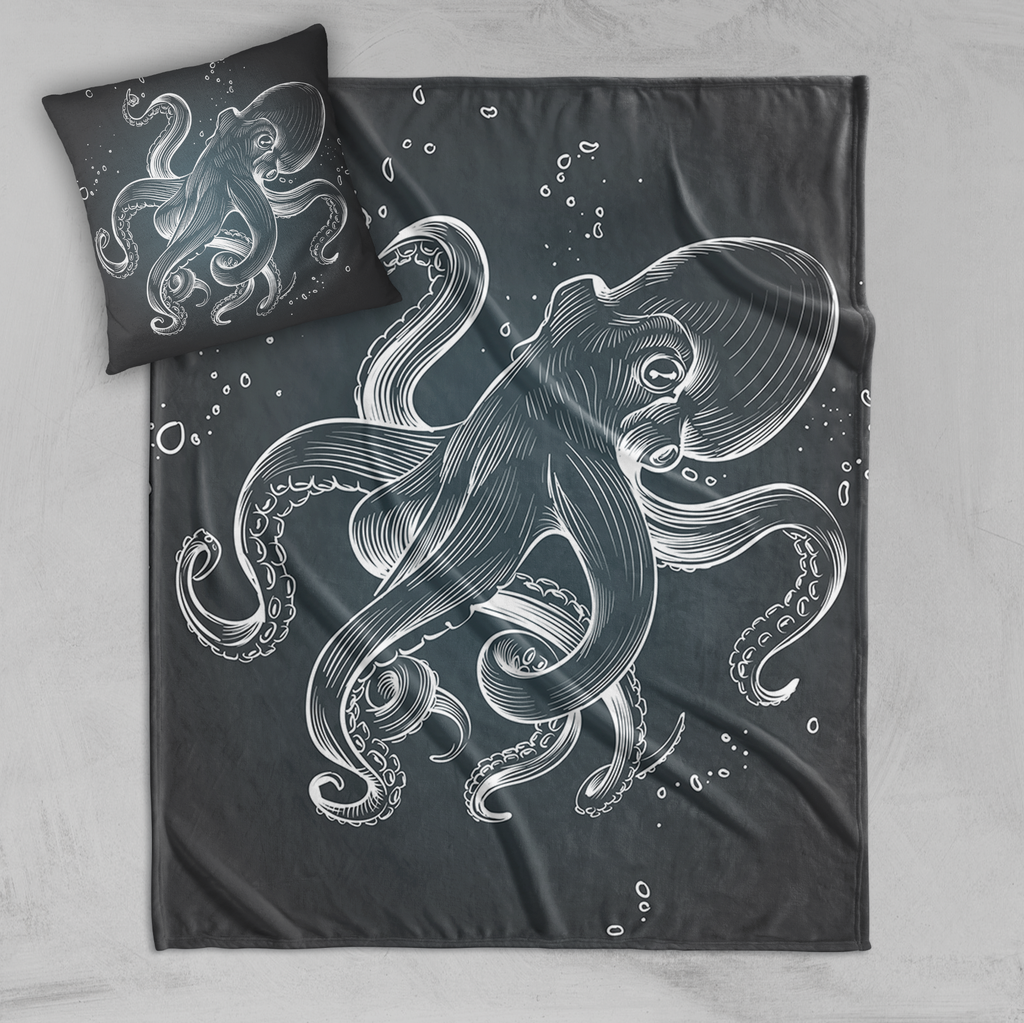 Octo Bubbles Octopus Decorative Throw and Pillow Cover Set