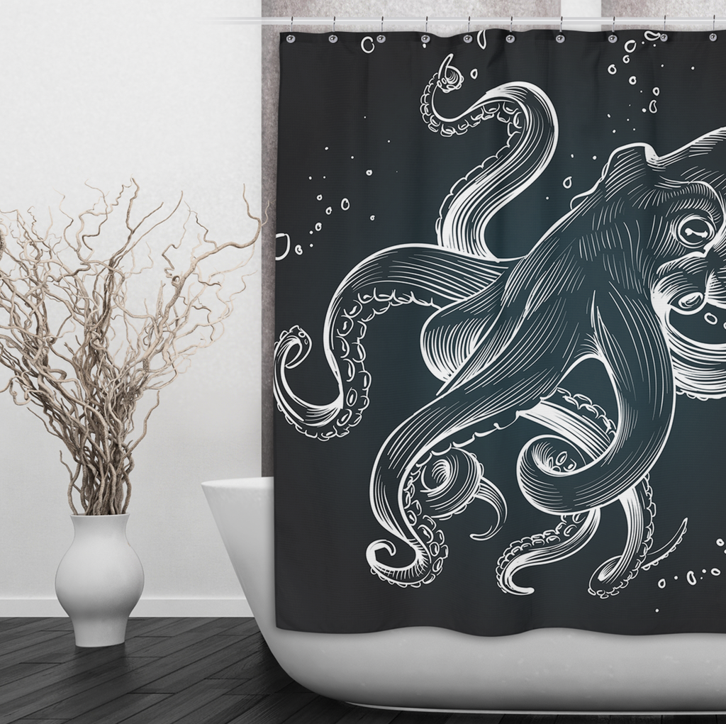 Octo Bubbles Octopus Shower Curtains and Optional Bath Mats