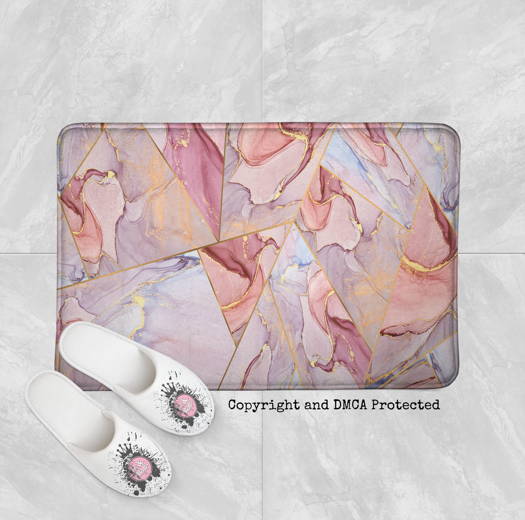 Pink Gold Geometric Stained Glass Shower Curtains and Optional Bath Mats