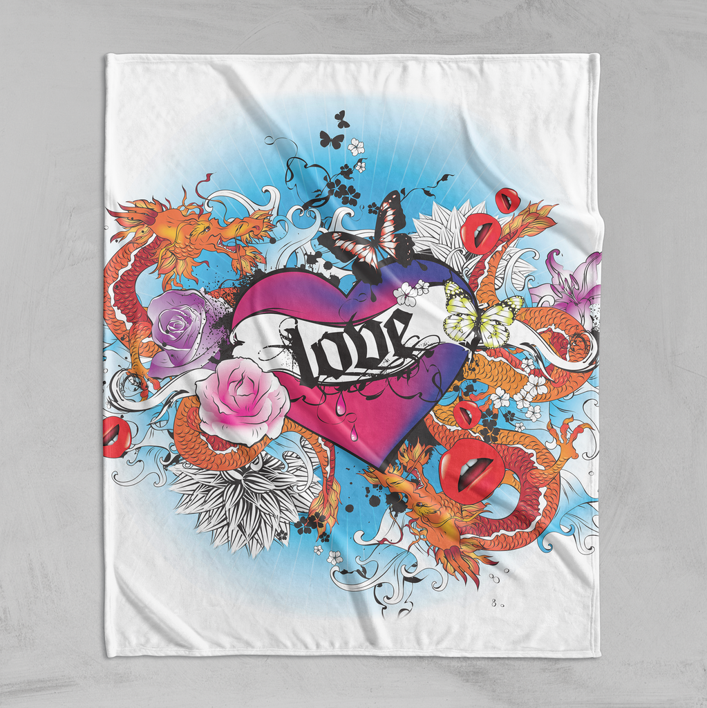 IN STOCK SAMPLE Rockabilly Love Heart Tattoo - 4 Piece Mixed King Duvet Cover Set