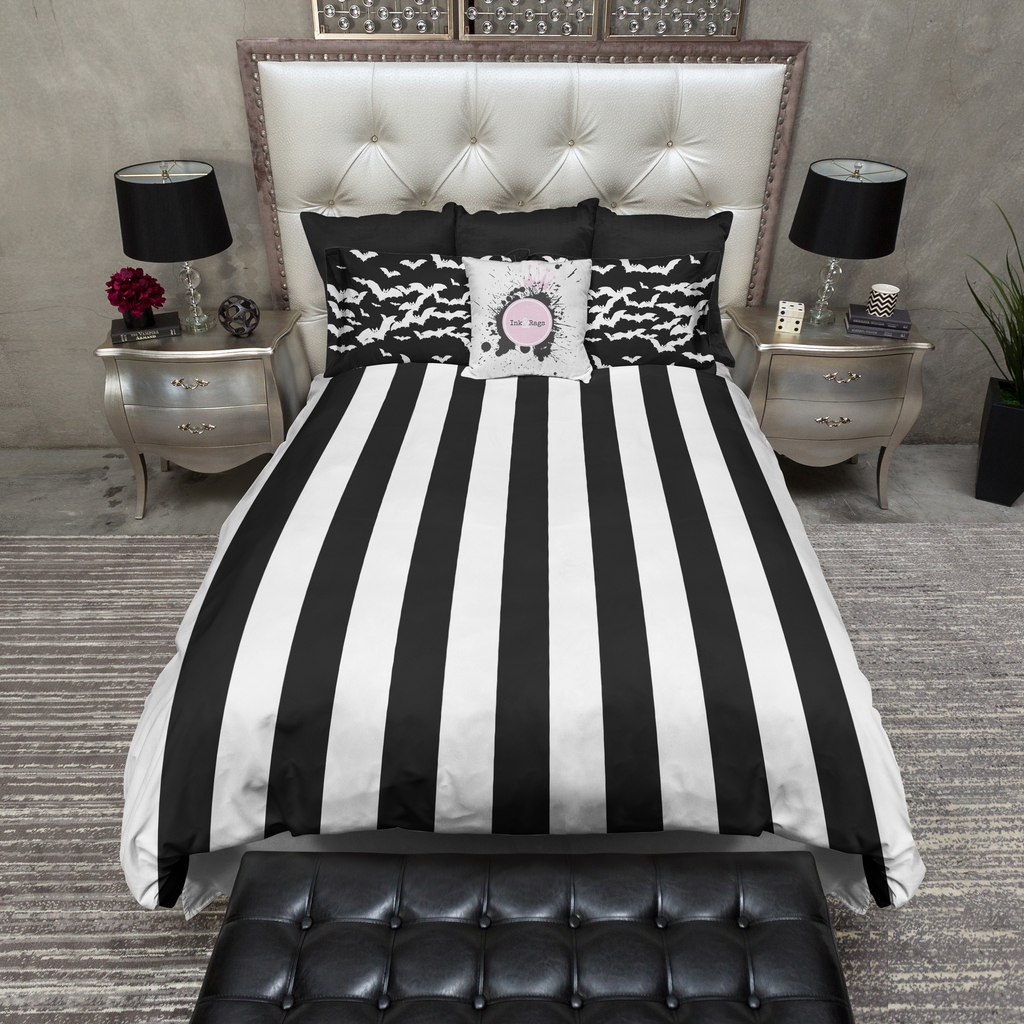 Goth Stripe and Bat Bedding Collection