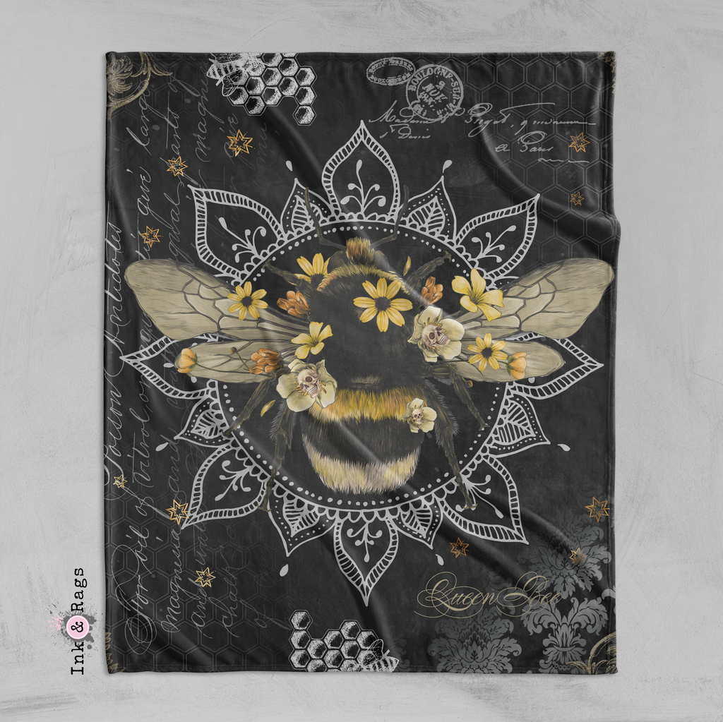 Poison Bee Mandala Skull Grey Decorative Throw and Pillow Cover Set