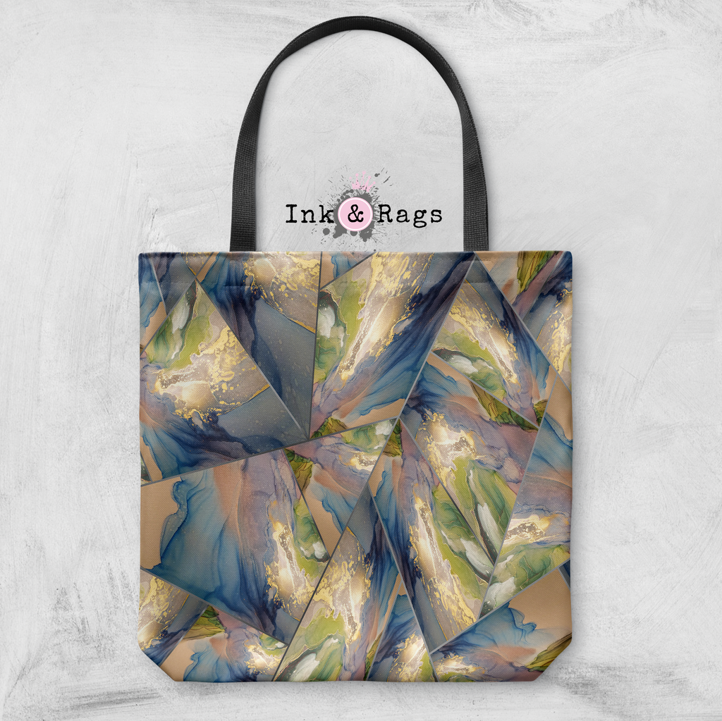 Blue Green Gold Geometric Stained Glass Casual Tote