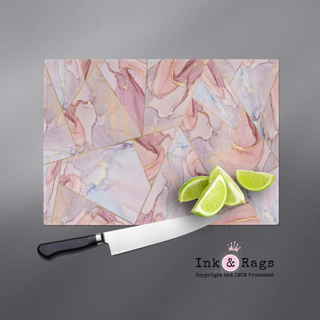 Pink Gold Geometric Stained Glass Cutting Boards