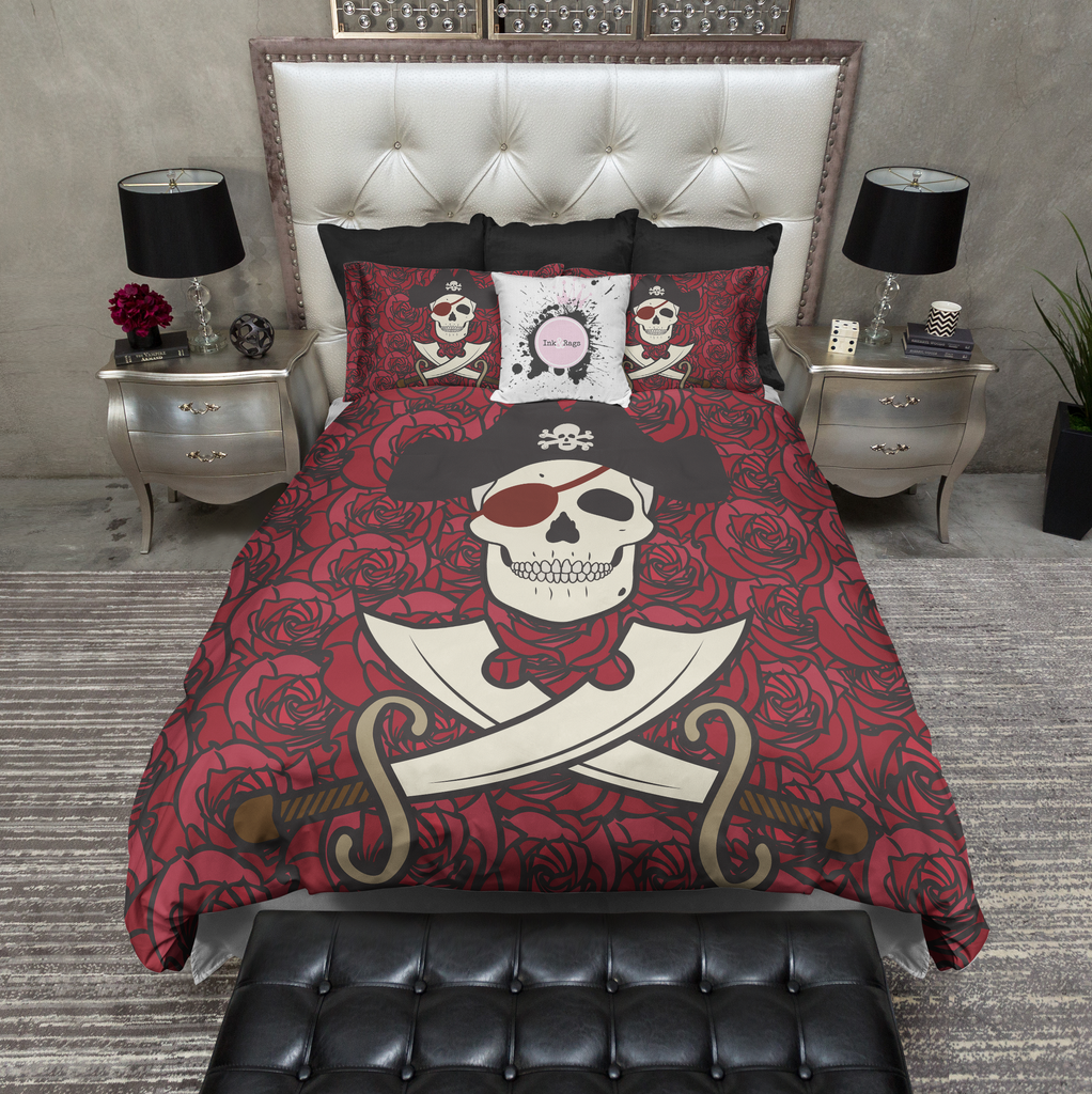 Pirate Red Rose and Skull Bedding Collection