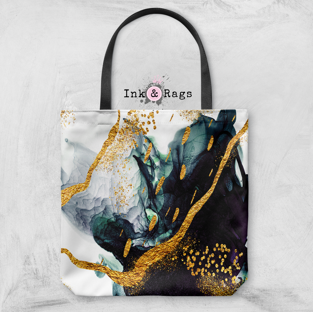 Emerald and Gold Abstract Oil Casual Tote