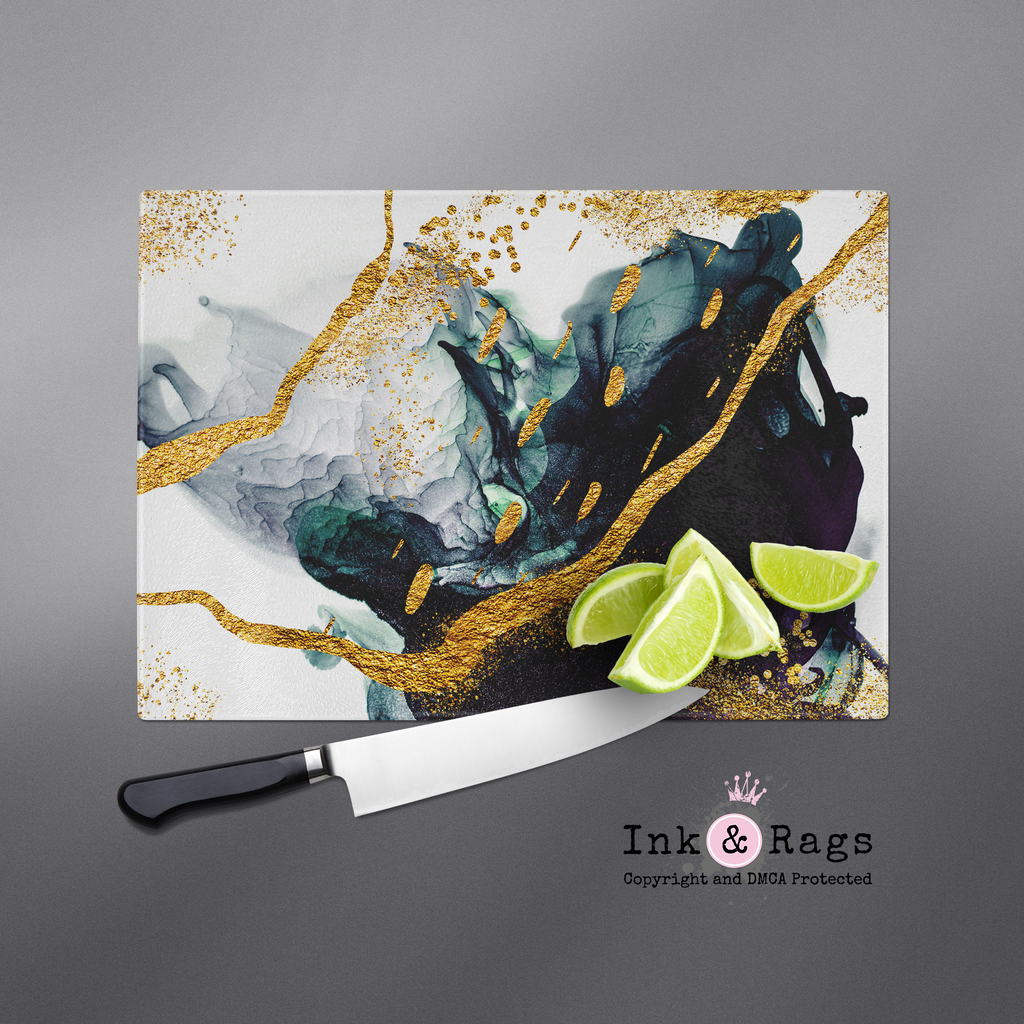 Emerald and Gold Abstract Oil Cutting Boards