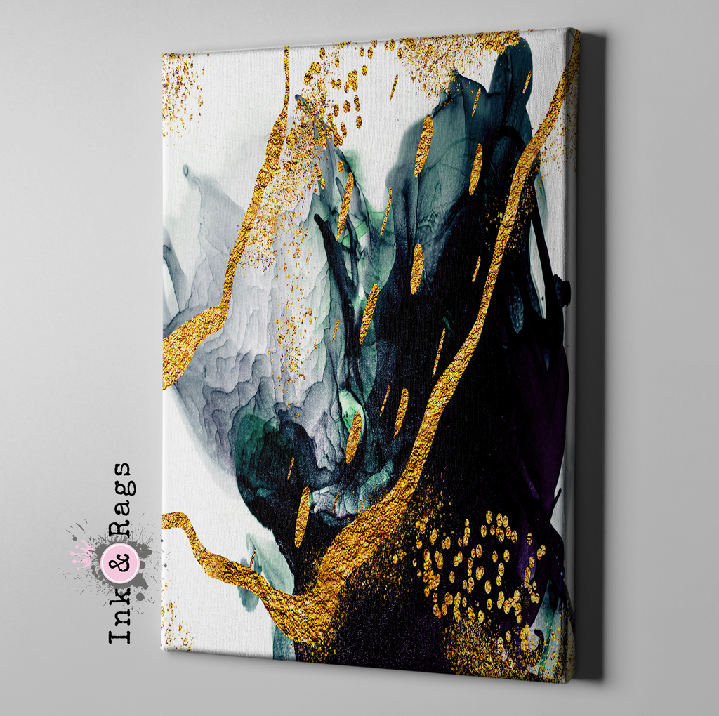 Emerald and Gold Abstract Oil Gallery Wrapped Canvas