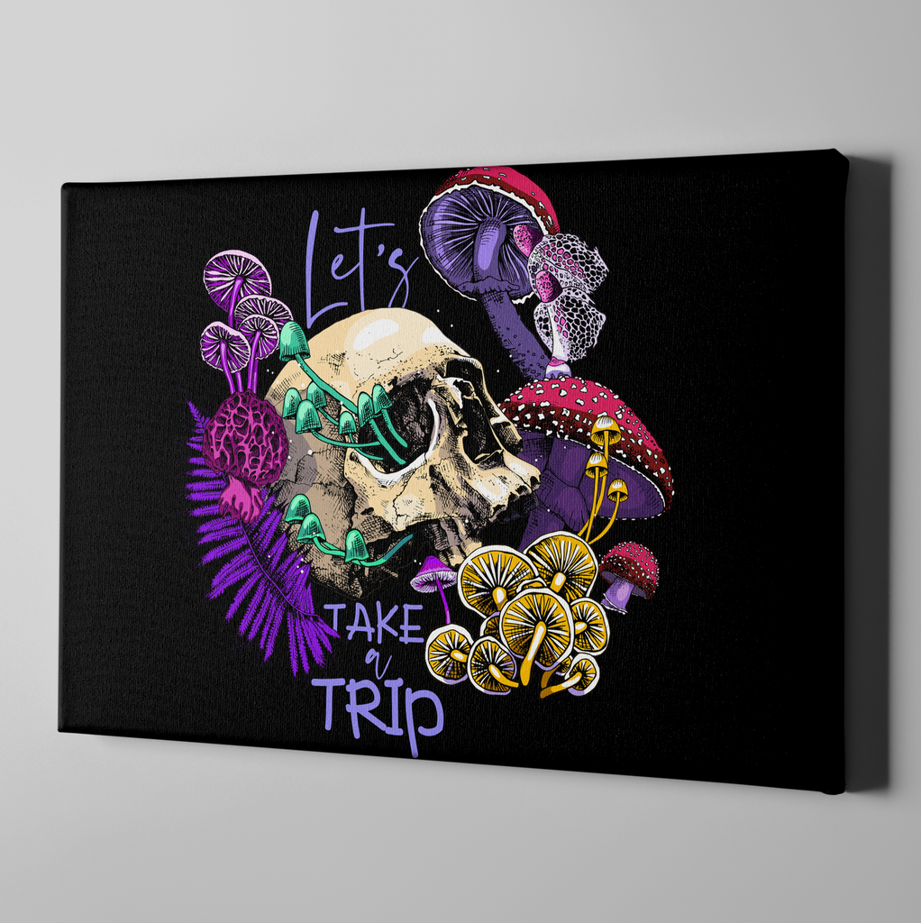 Lets Take a Trip Mushroom Skull Gallery Wrapped Canvas