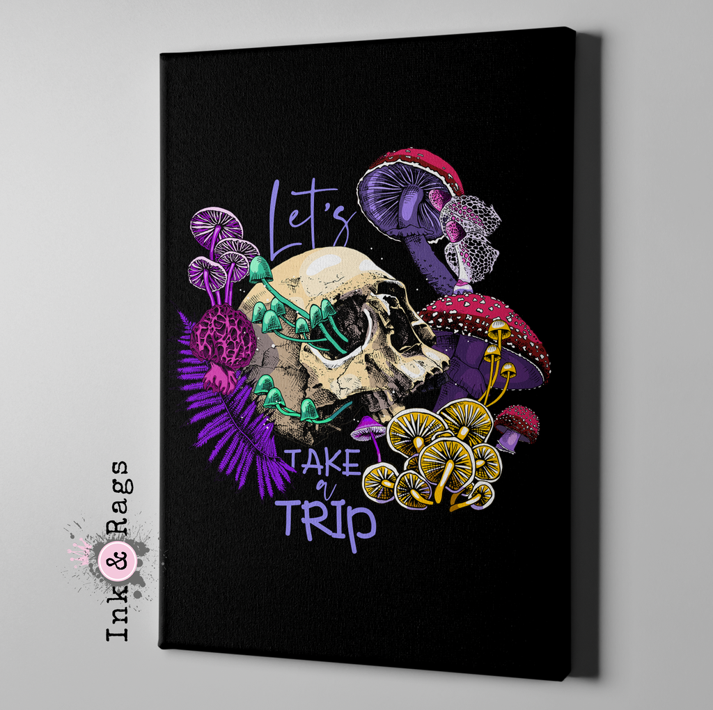 Lets Take a Trip Mushroom Skull Gallery Wrapped Canvas