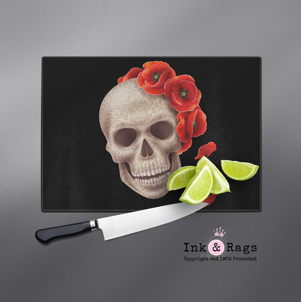 3D Henna Style Poppy and Skull Cutting Boards