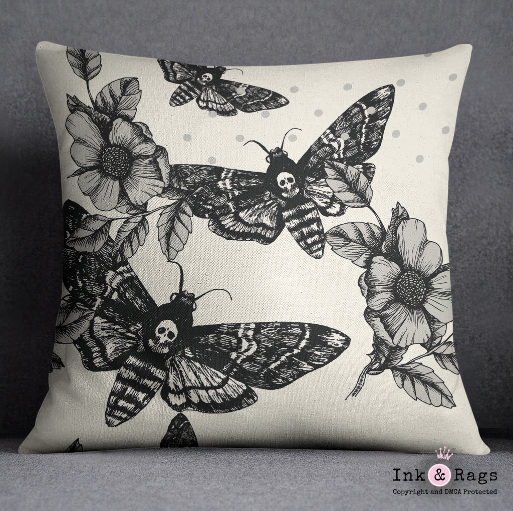 Death Moth and Flower CREAM Decorative Throw and Pillow Cover Set