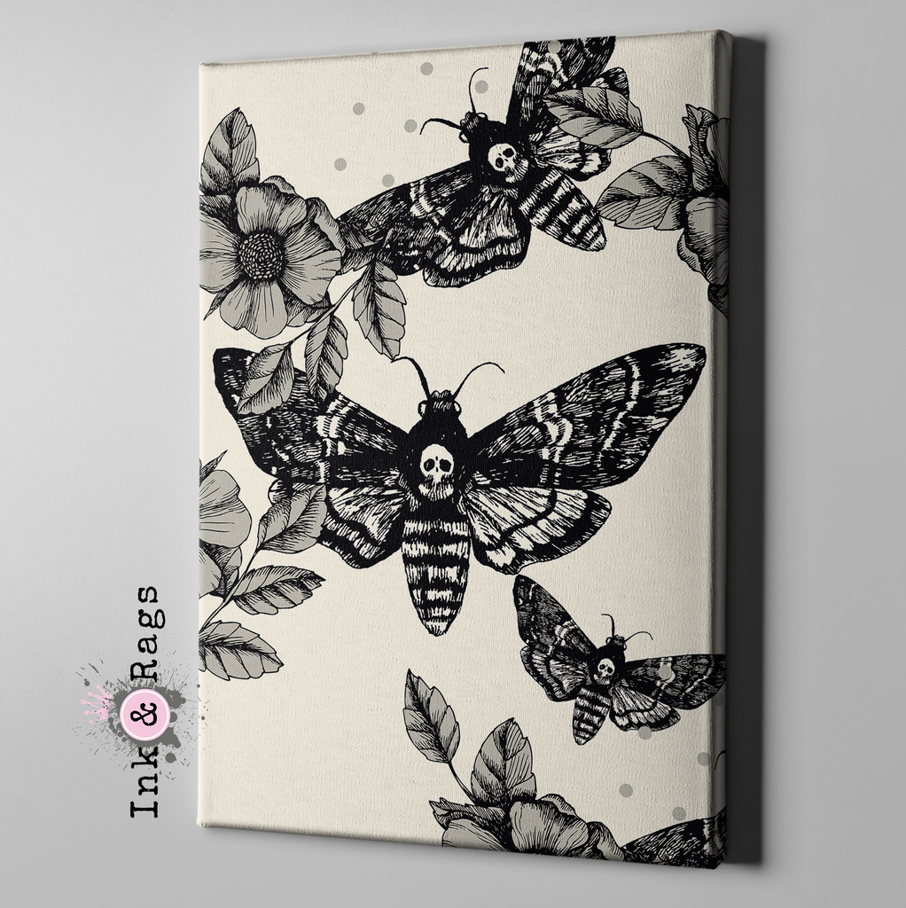 Death Moth and Flower CREAM Gallery Wrapped Canvas