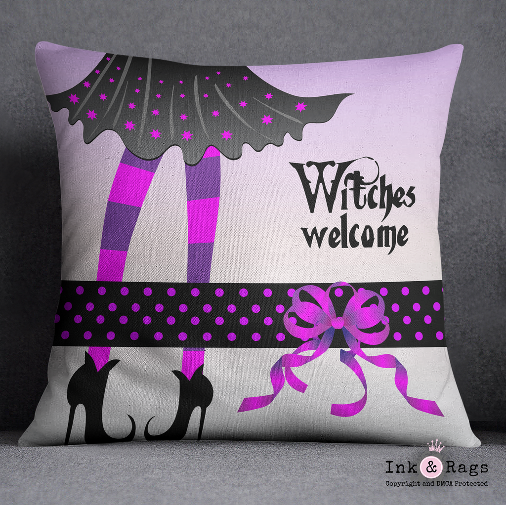 Purple Witches Welcome Halloween Pillow