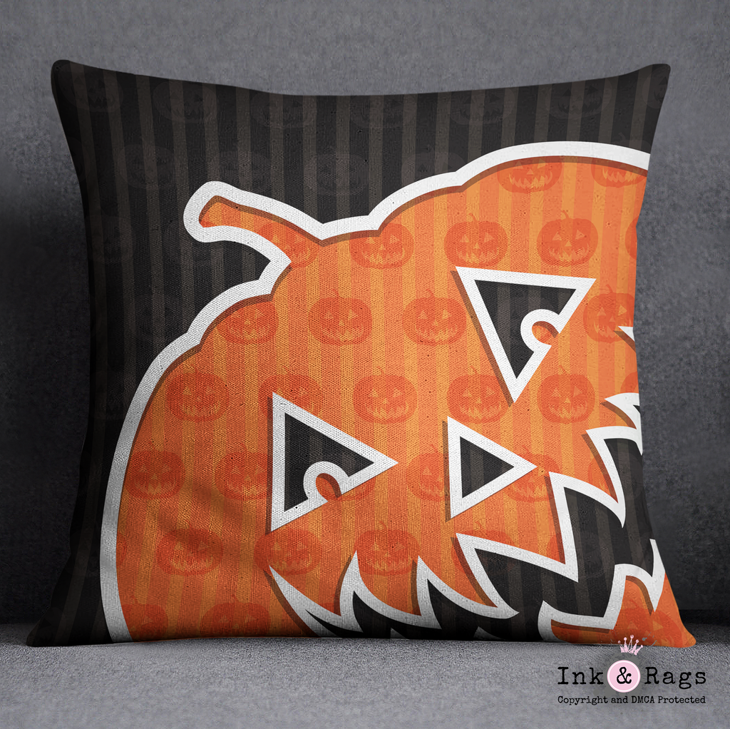 Orange Jack-O-Lantern Halloween Pillow