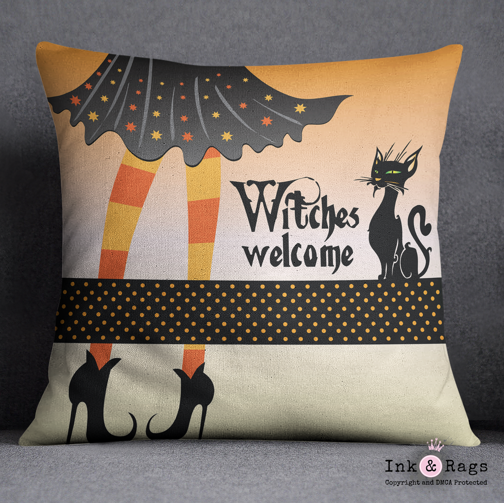 Orange Witches Welcome Halloween Pillow