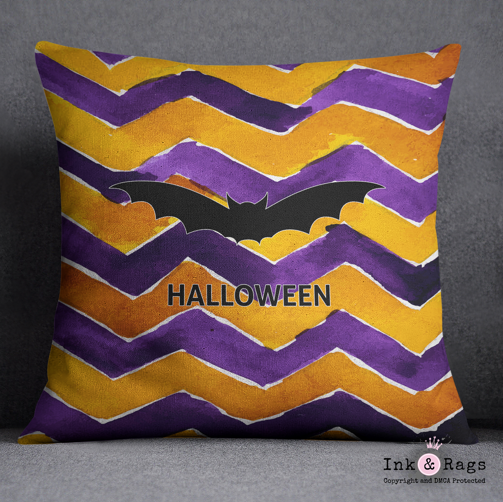 Chevron Bat Halloween Pillow