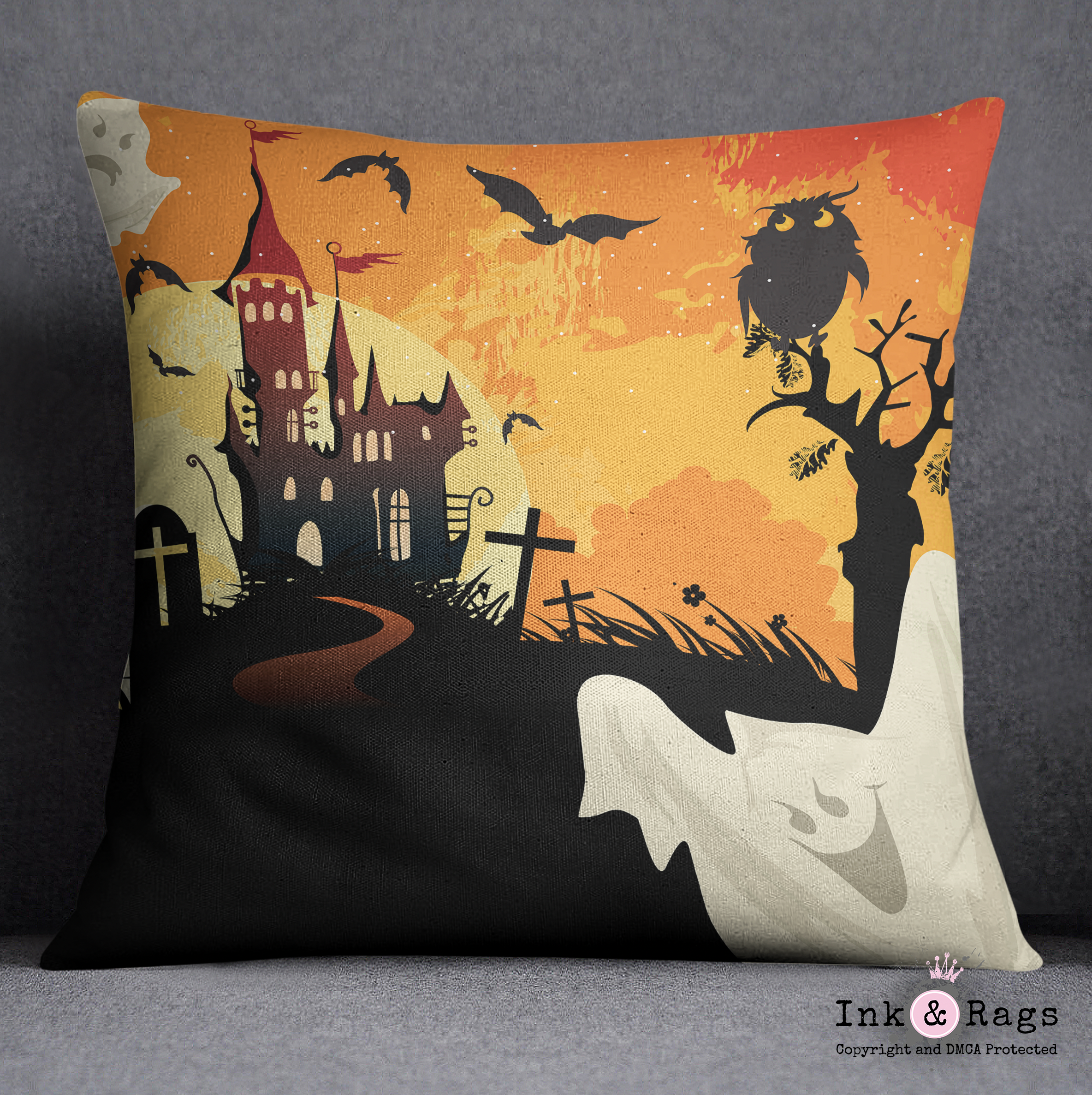 Haunted House Halloween Pillow Ink and Rags