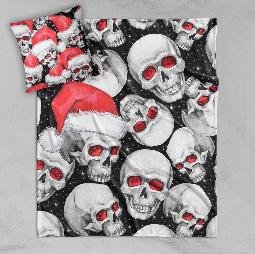 Christmas Skull Holiday Throw and Pillow Cover Set