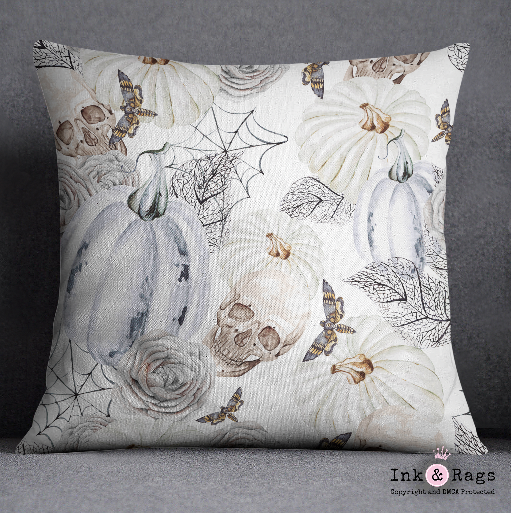 White Pumpkin Halloween Pillow Ink and Rags