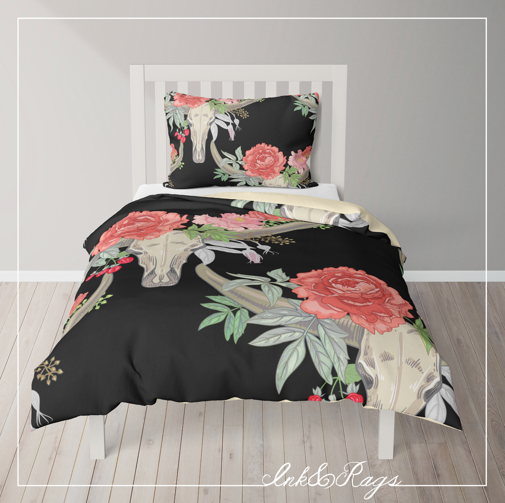 Grunge Black and Grey Skull Bedding Collection – Ink and Rags