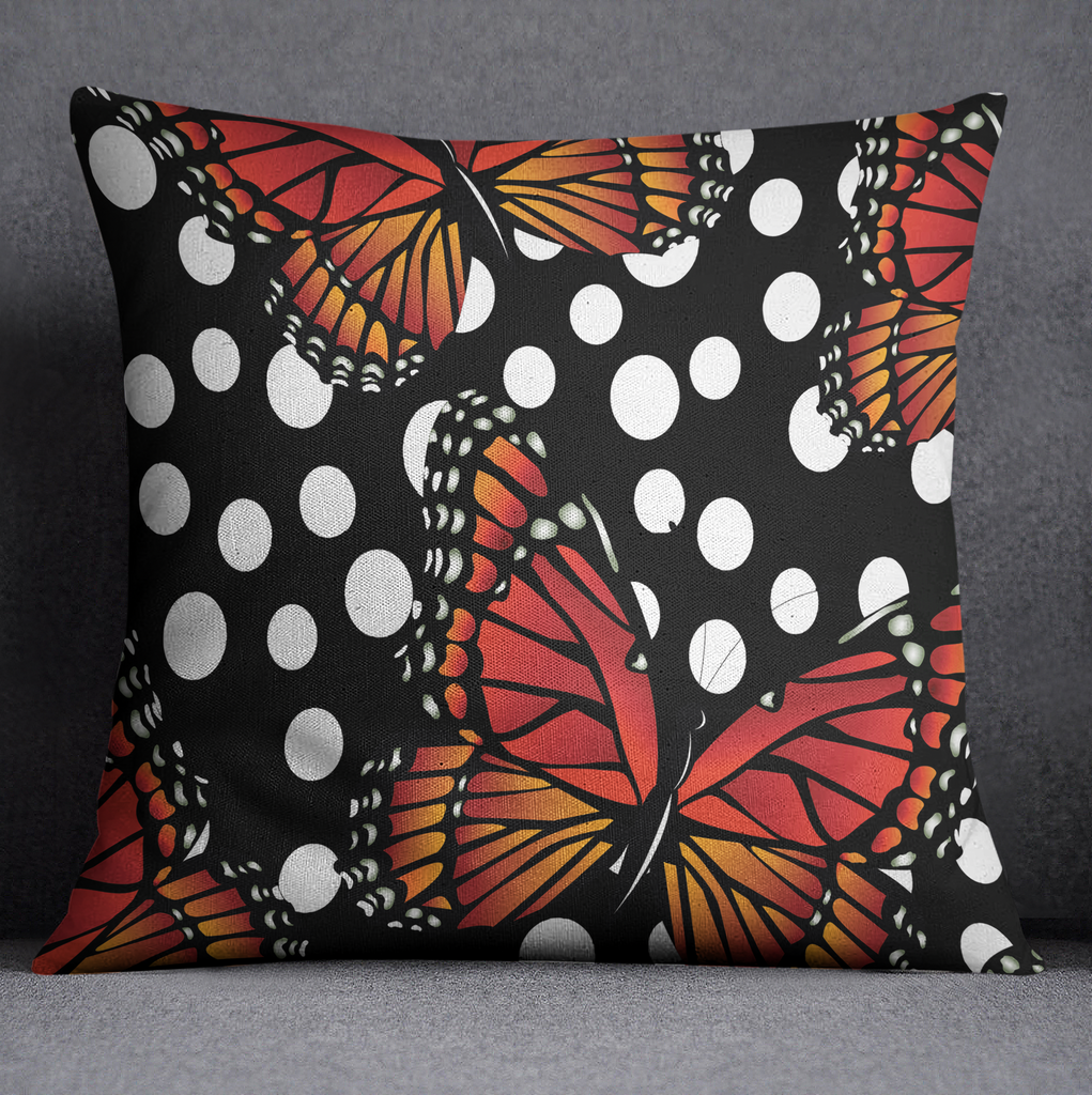 Monarch Butterfly Polka Dot Throw Pillow