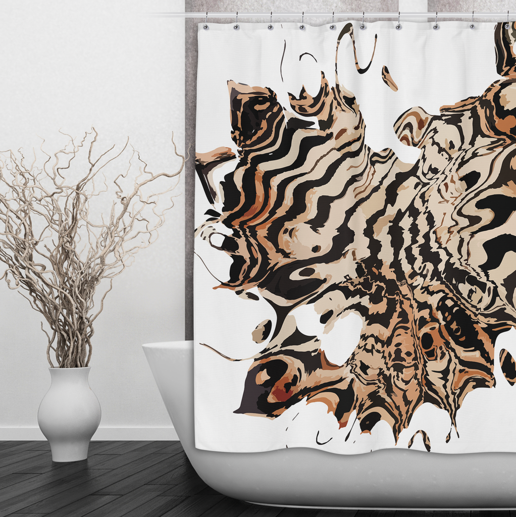 Abstract Tiger Shower Curtains and Optional Bath Mats