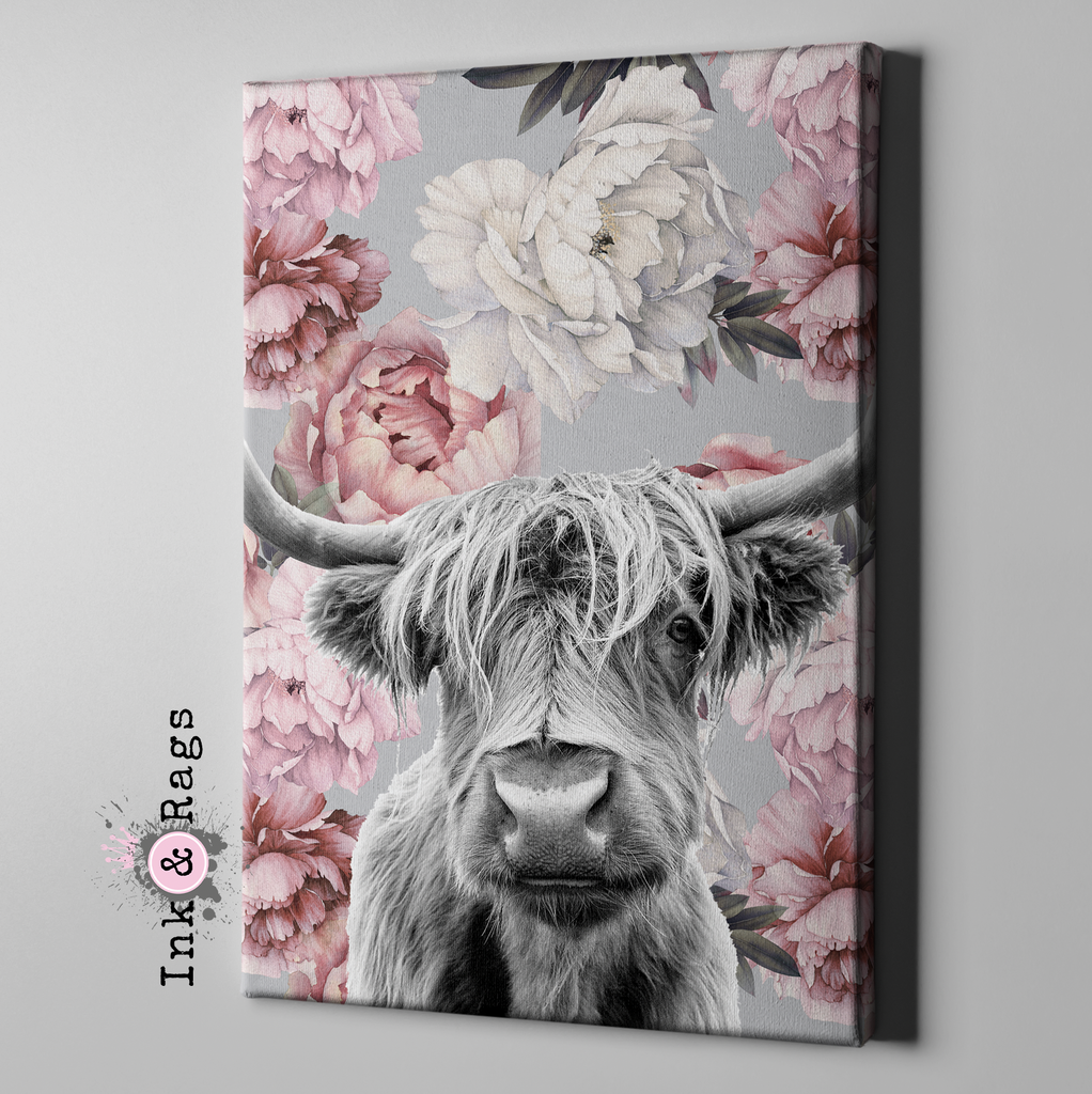 My Pretty Pink Scottish Longhorn Gallery Wrapped Canvas