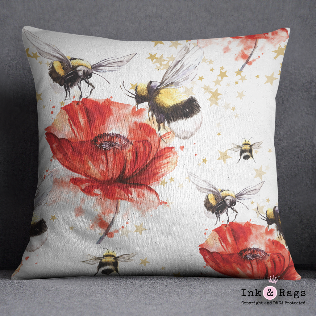 Sweet Bee Poppy Throw Pillow