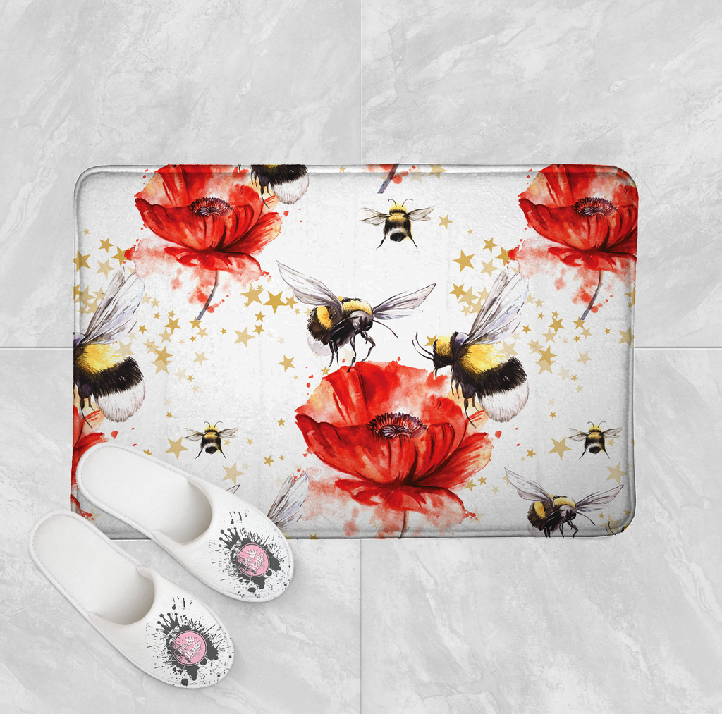 Sweet Bee Poppy Shower Curtains and Optional Bath Mats