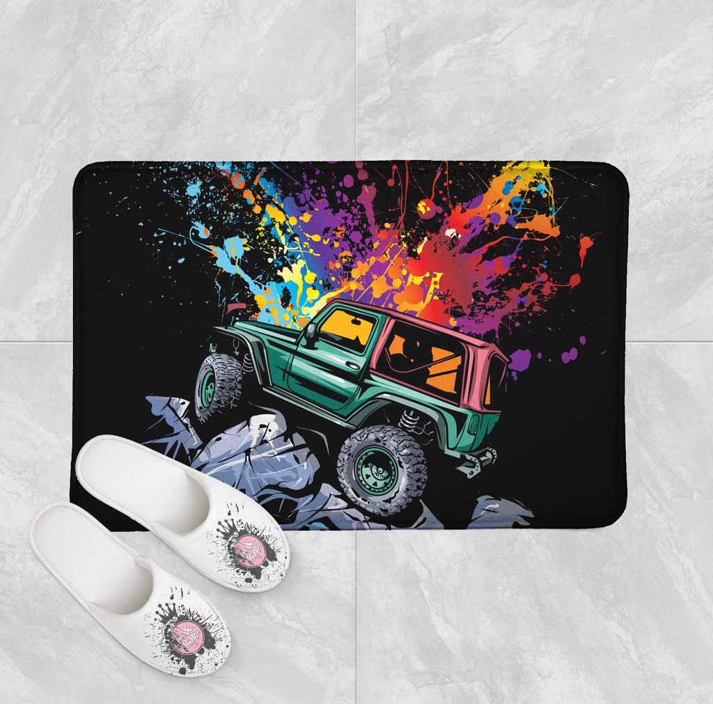 Neon Jeep Shower Curtains and Optional Bath Mats