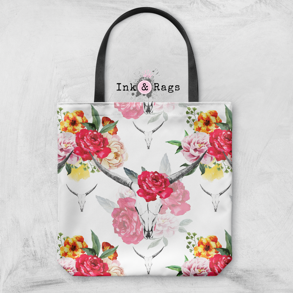 Bull Skull and Spring Flower Casual Tote