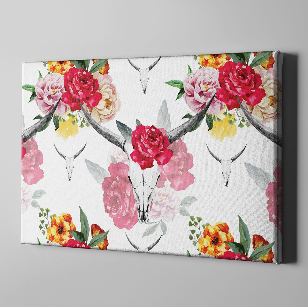Bull Skull and Spring Flower Gallery Wrapped Canvas