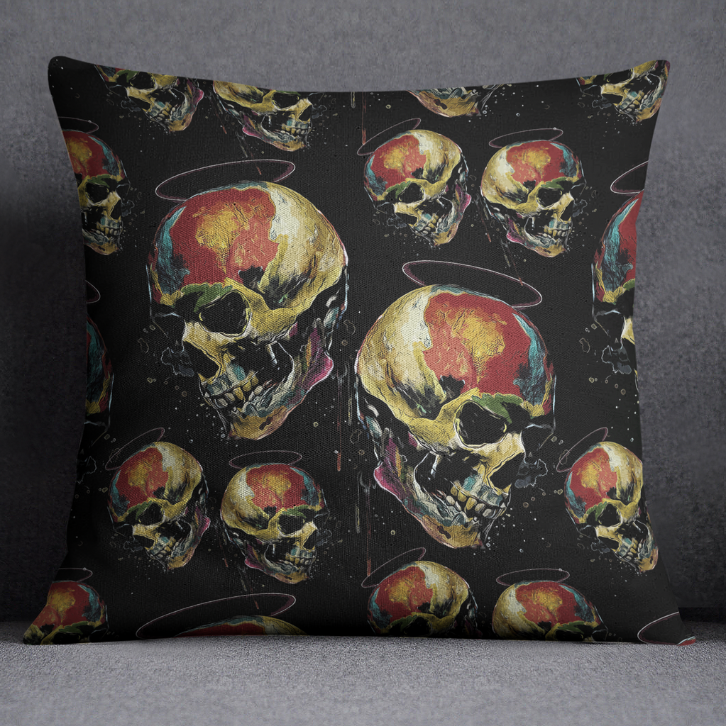 Grunge Halo Skull Throw Pillow
