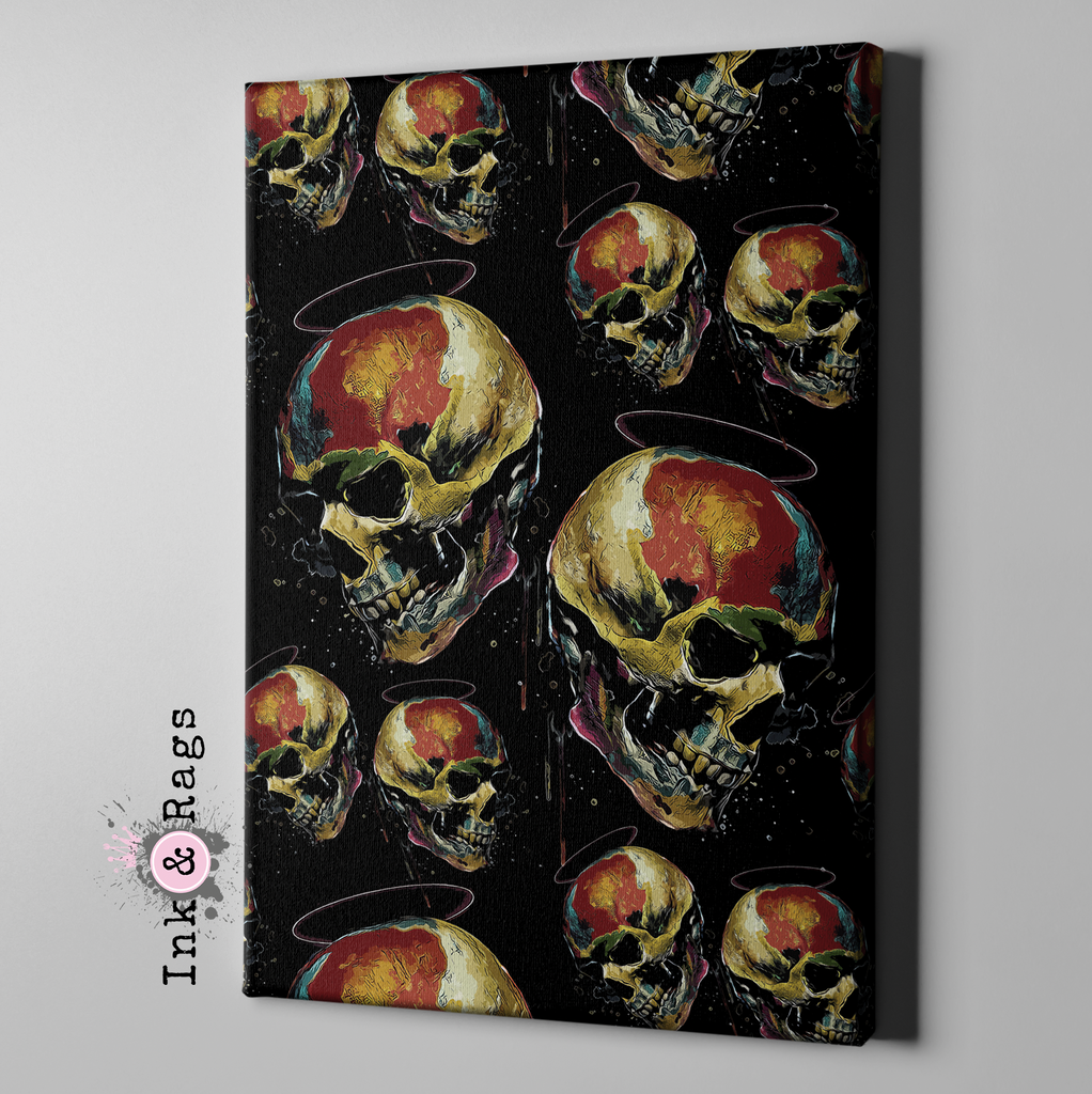 Grunge Halo Skull Gallery Wrapped Canvas