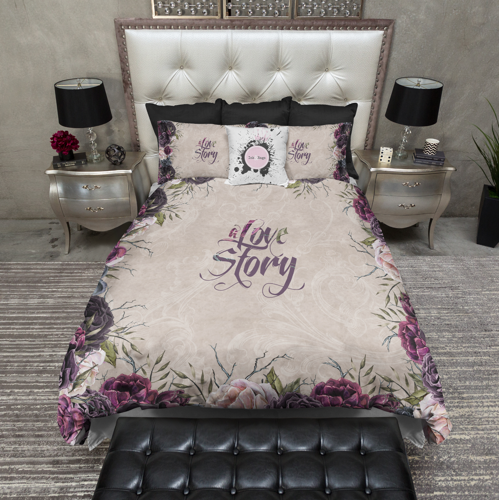 Forget Me Not Gothic Purple Rose Love Story Bedding Collection